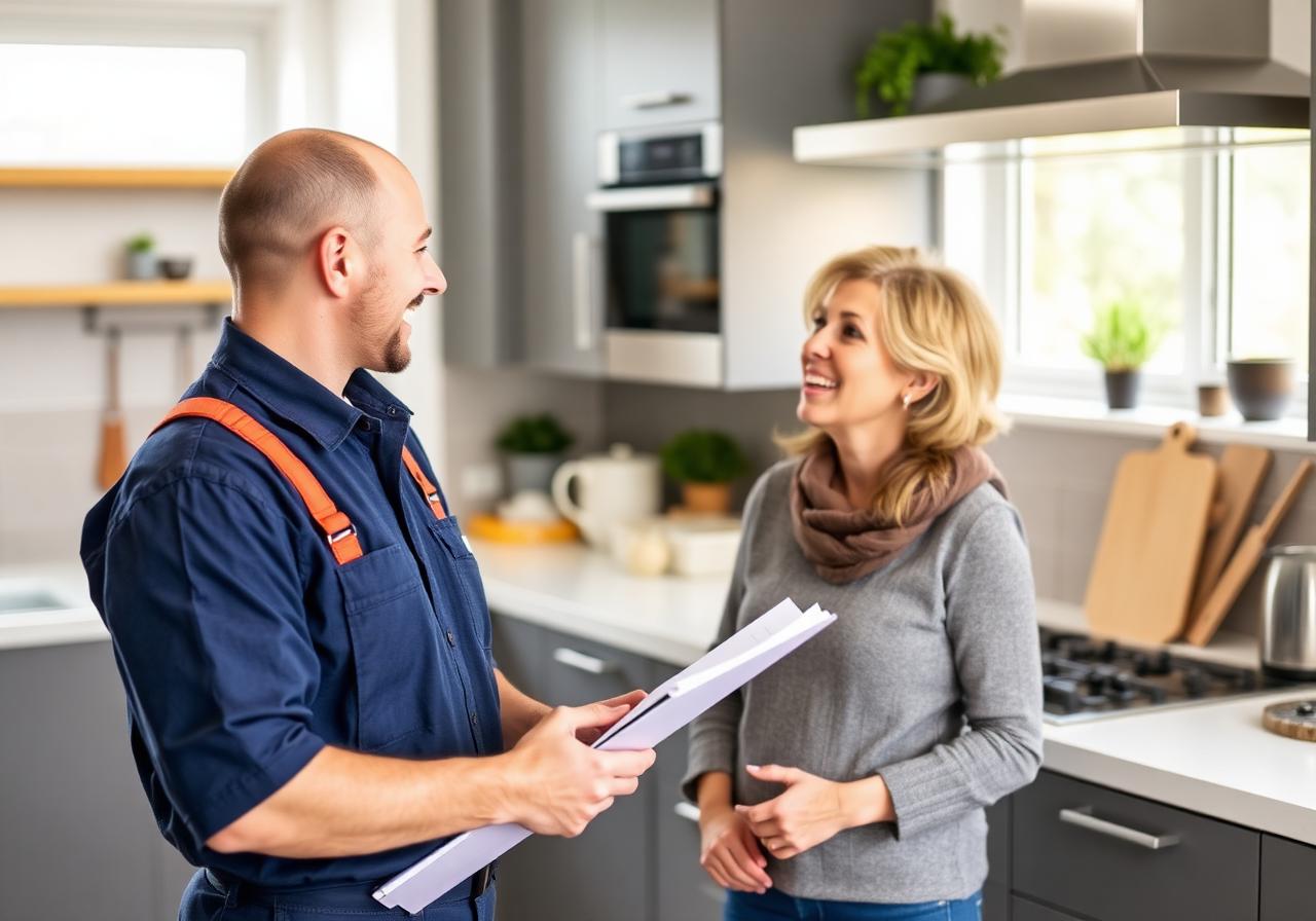Affordable Websites London — British plumber discussing work with a happy client in a London home